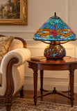Premium 16" Blue Dragonfly Tiffany Table Lamp with Mosaic Base