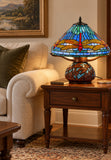 Premium 16" Blue Dragonfly Tiffany Table Lamp with Mosaic Base