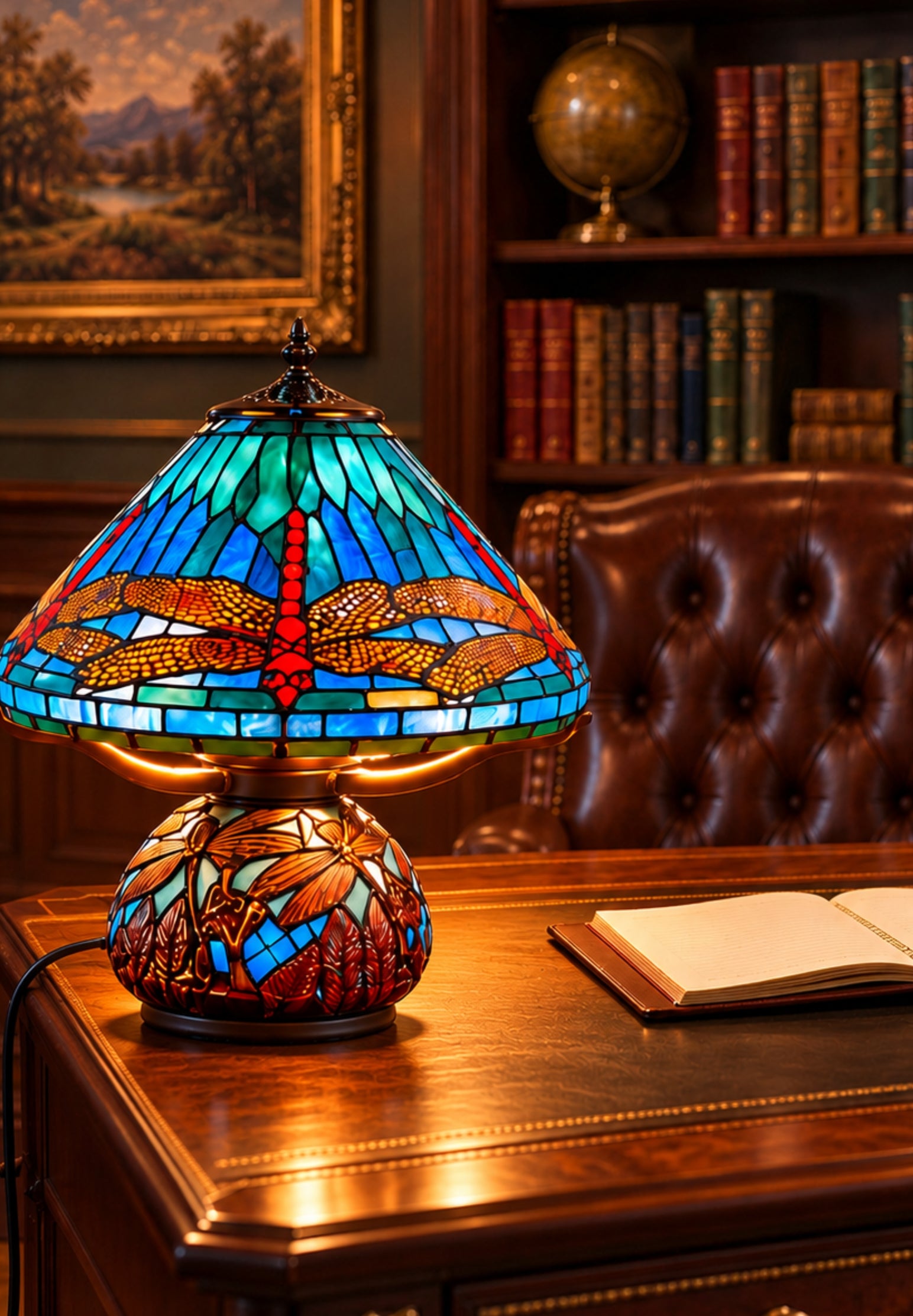 Premium 16" Blue Dragonfly Tiffany Table Lamp with Mosaic Base