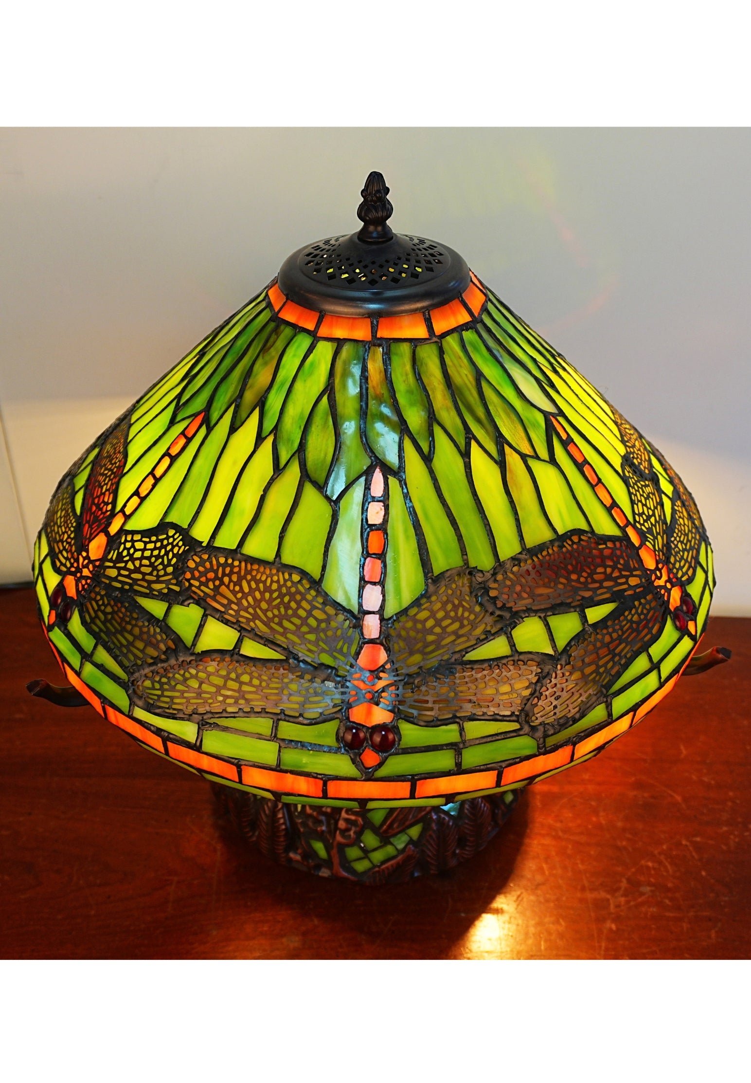 Premium 16" Green Dragonfly Tiffany Table Lamp with Mosaic Base