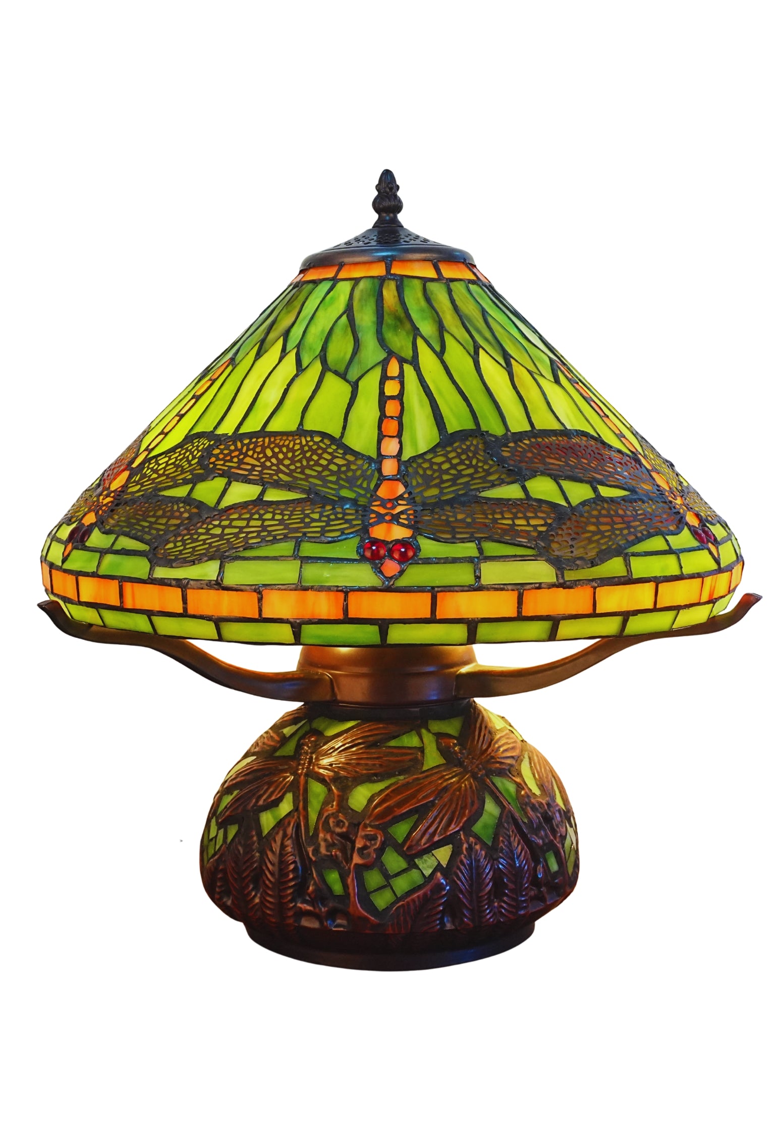 Premium 16" Green Dragonfly Tiffany Table Lamp with Mosaic Base
