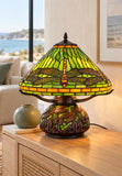 Premium 16" Green Dragonfly Tiffany Table Lamp with Mosaic Base