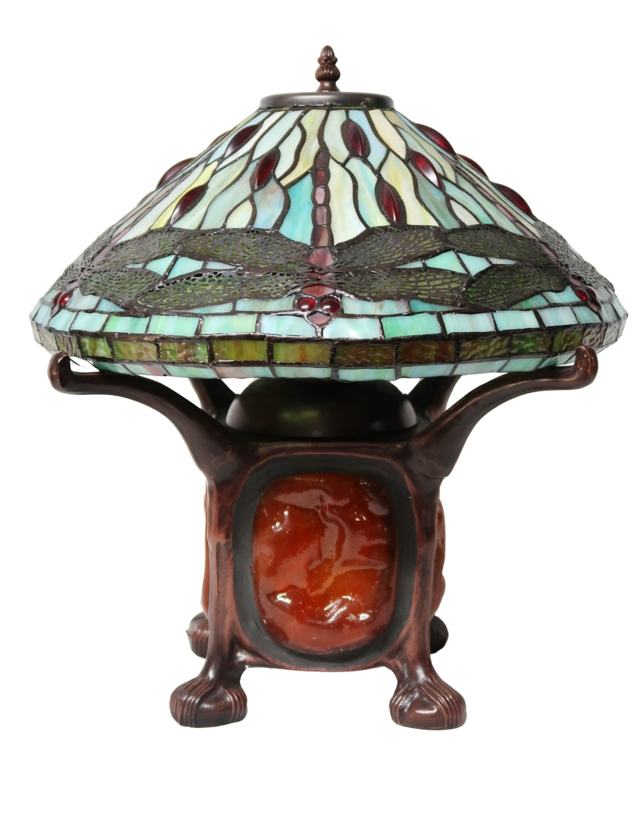 Legend Collection@Reproduction Tiffany Dragonfly lamp with rare "Turtleback Tile" base