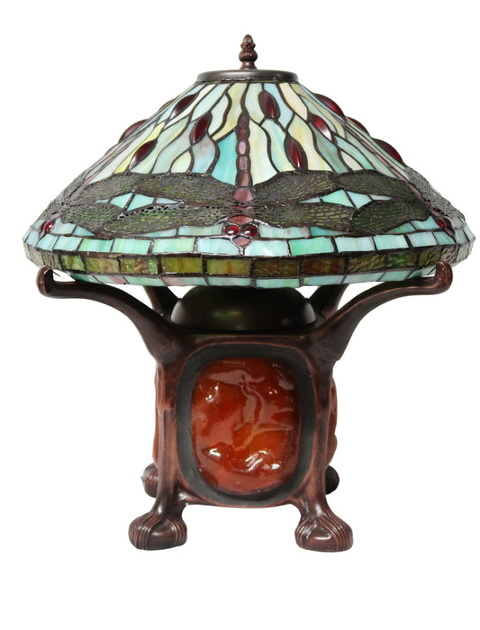 Legend Collection@Reproduction Tiffany Dragonfly lamp with rare "Turtleback Tile" base