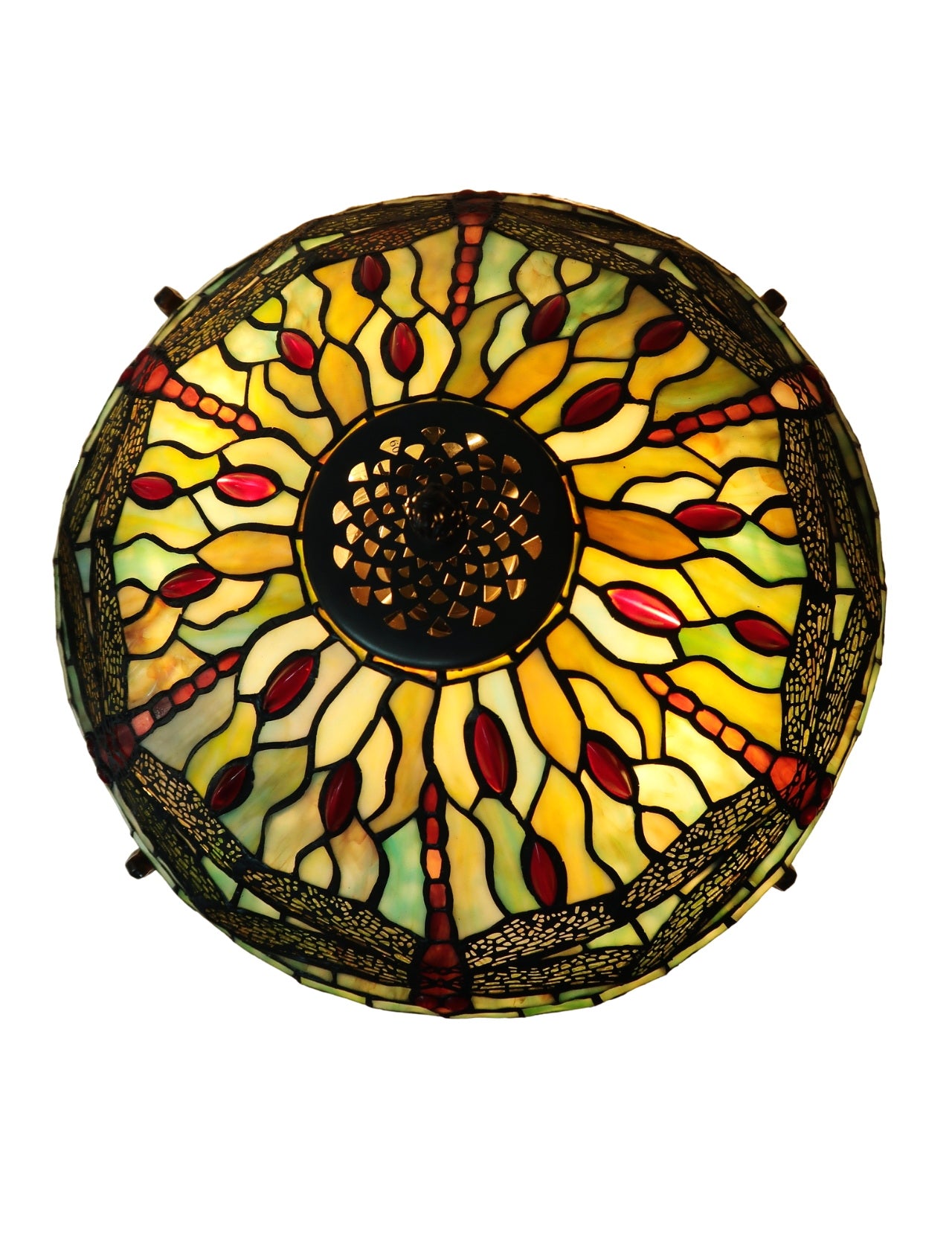 Legend Collection@Reproduction Tiffany Dragonfly lamp with rare "Turtleback Tile" base