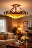 Large 16 inches Mission Tiffany Style  Geometric Semi Flush Mount Ceiling Lights