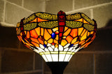 14"  Red Dragonfly Style Tiffany Floor Torchiere Lamp
