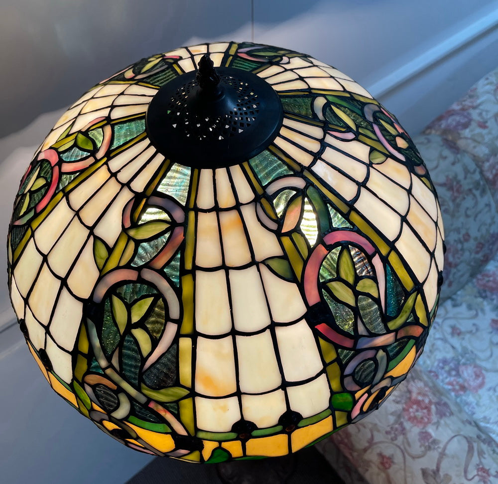 Large 18" Leaf Ribbon Style Stained Glass Leadlight Tiffany Floor Lamp