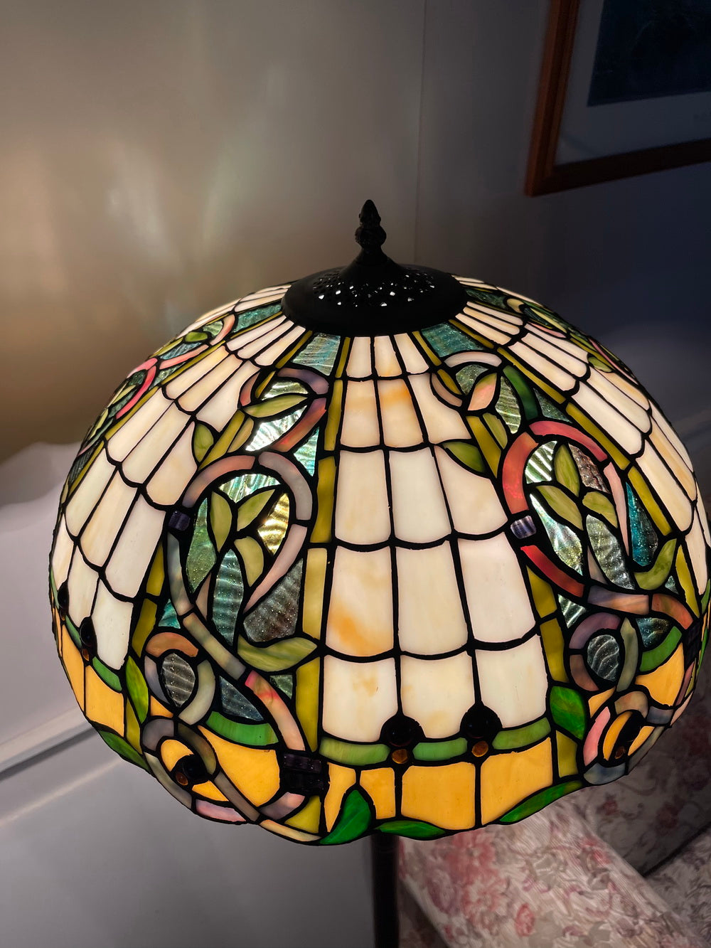 Large 18" Leaf Ribbon Style Stained Glass Leadlight Tiffany Floor Lamp