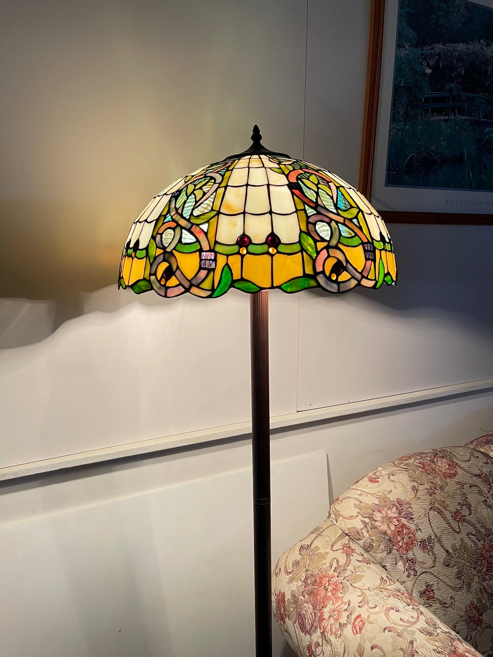 Large 18" Leaf Ribbon Style Stained Glass Leadlight Tiffany Floor Lamp