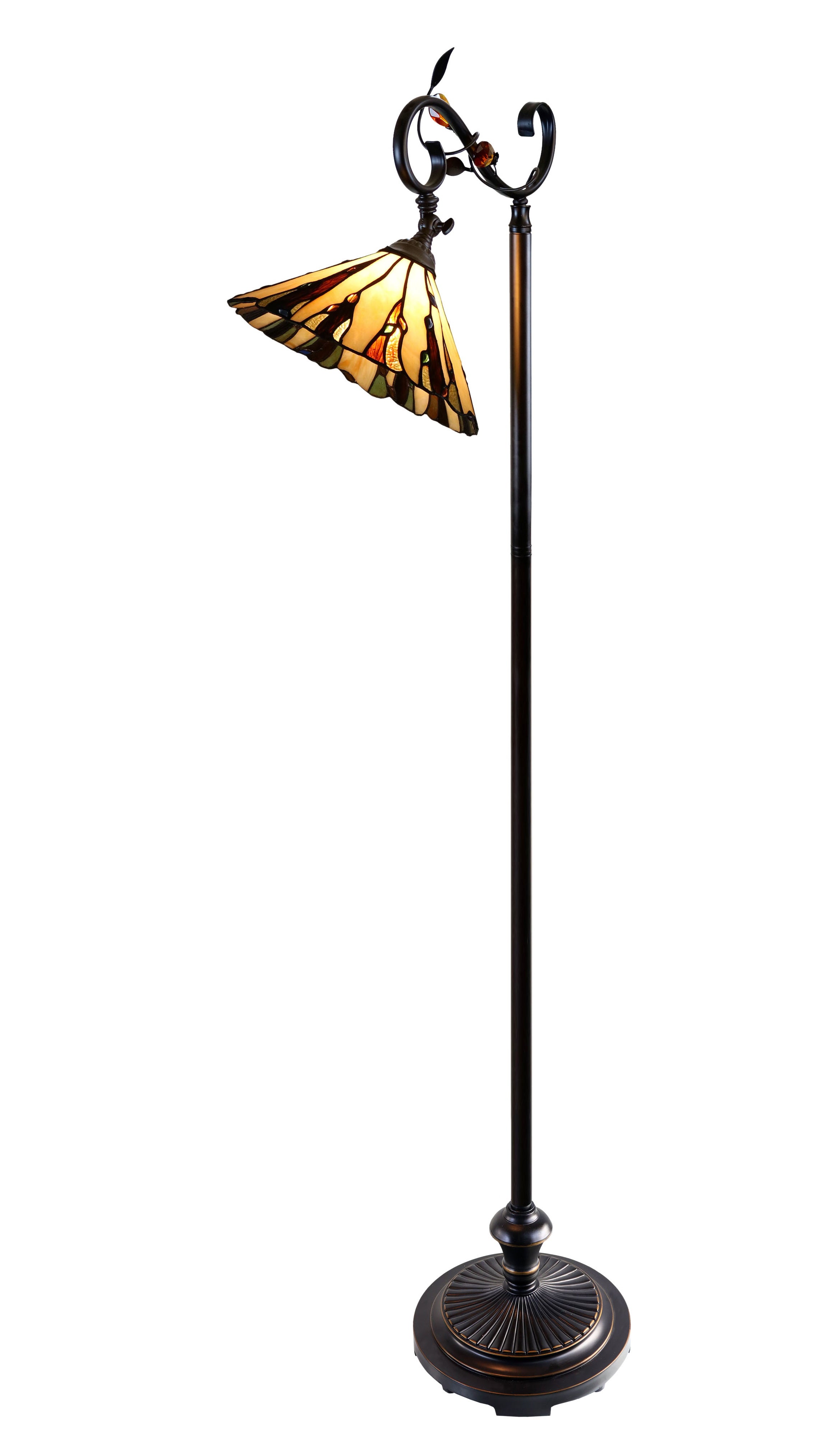 13" Curved line design Stained Glass Edwardian Bridge Arm Tiffany Floor Lamp