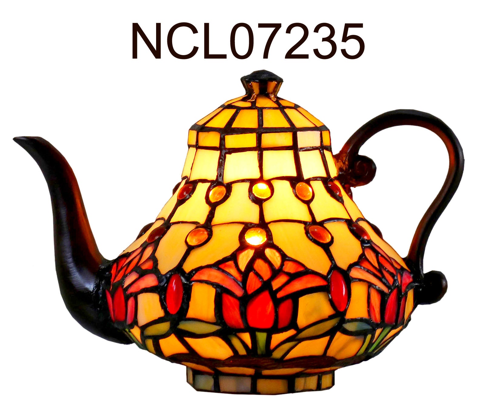 Red Tulip Teapot Leadlight Tiffany Table Lamp