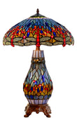 Large 18" Blue Traditional Dragonfly  Tiffany Table Lamp with Lighted Base