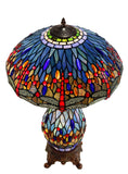 Large 18" Blue Traditional Dragonfly  Tiffany Table Lamp with Lighted Base