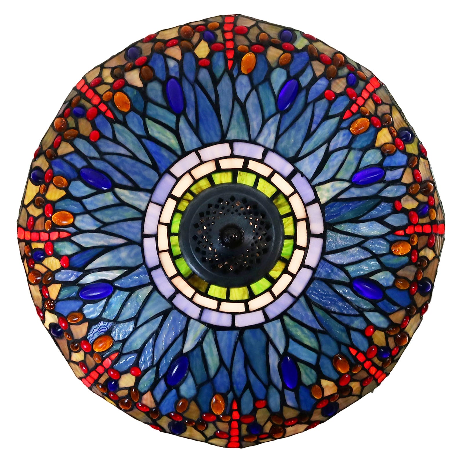 Large 18" Blue Traditional Dragonfly  Tiffany Table Lamp with Lighted Base