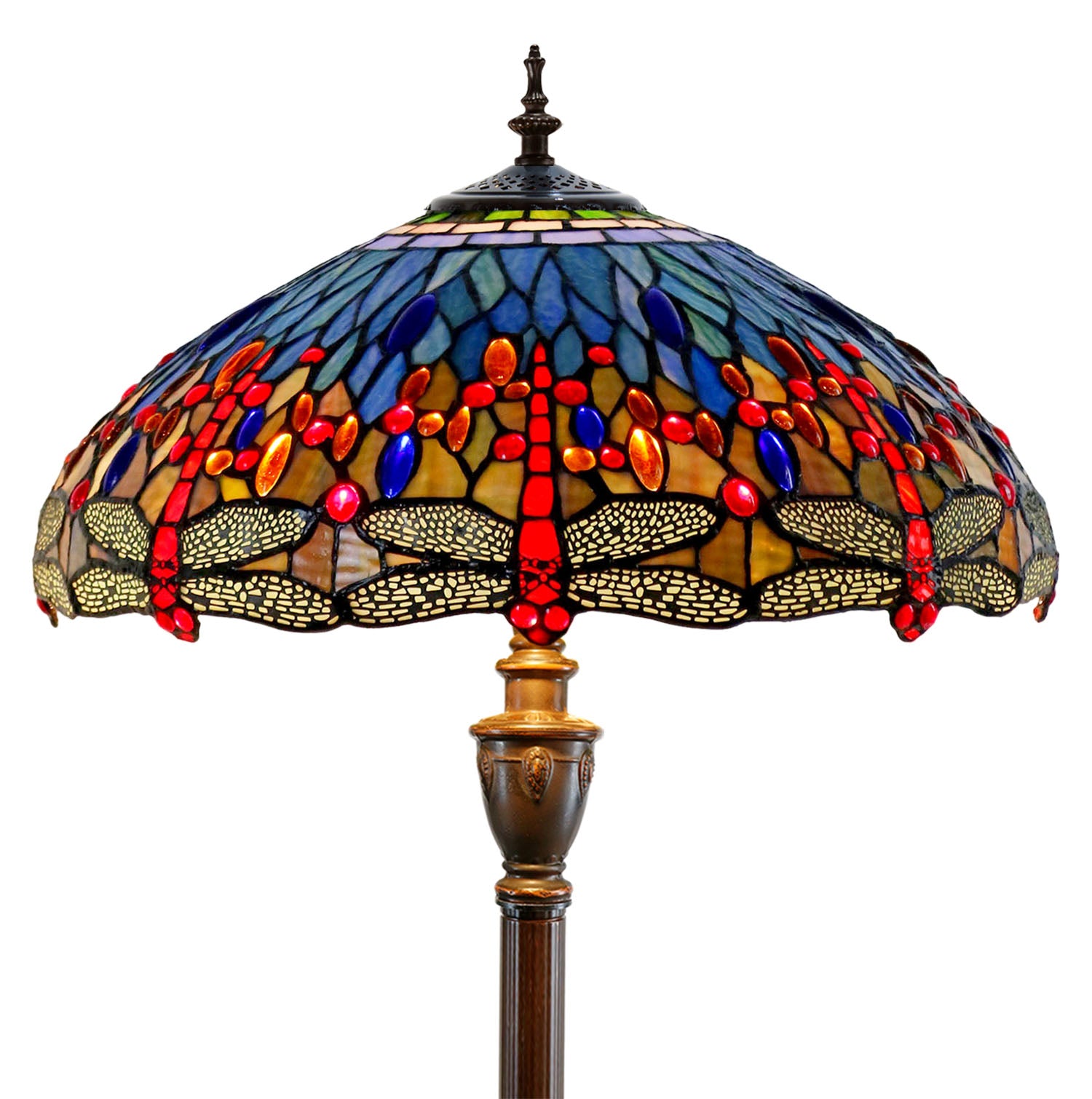 18" Classical Red Blue Dragonfly  Stained Glass Tiffany Floor Lamp