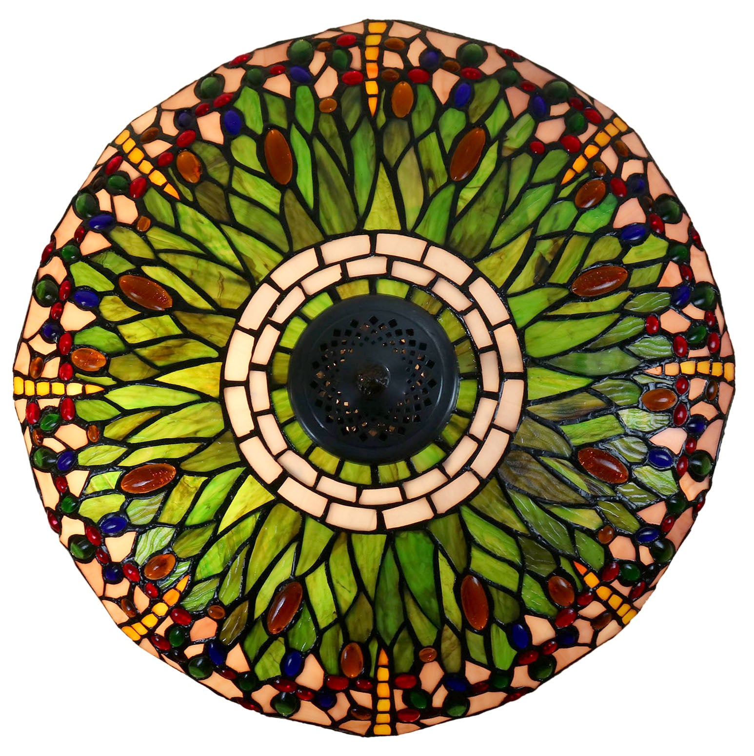 Large 18" Green Traditional Dragonfly  Tiffany Table Lamp with Lighted Base