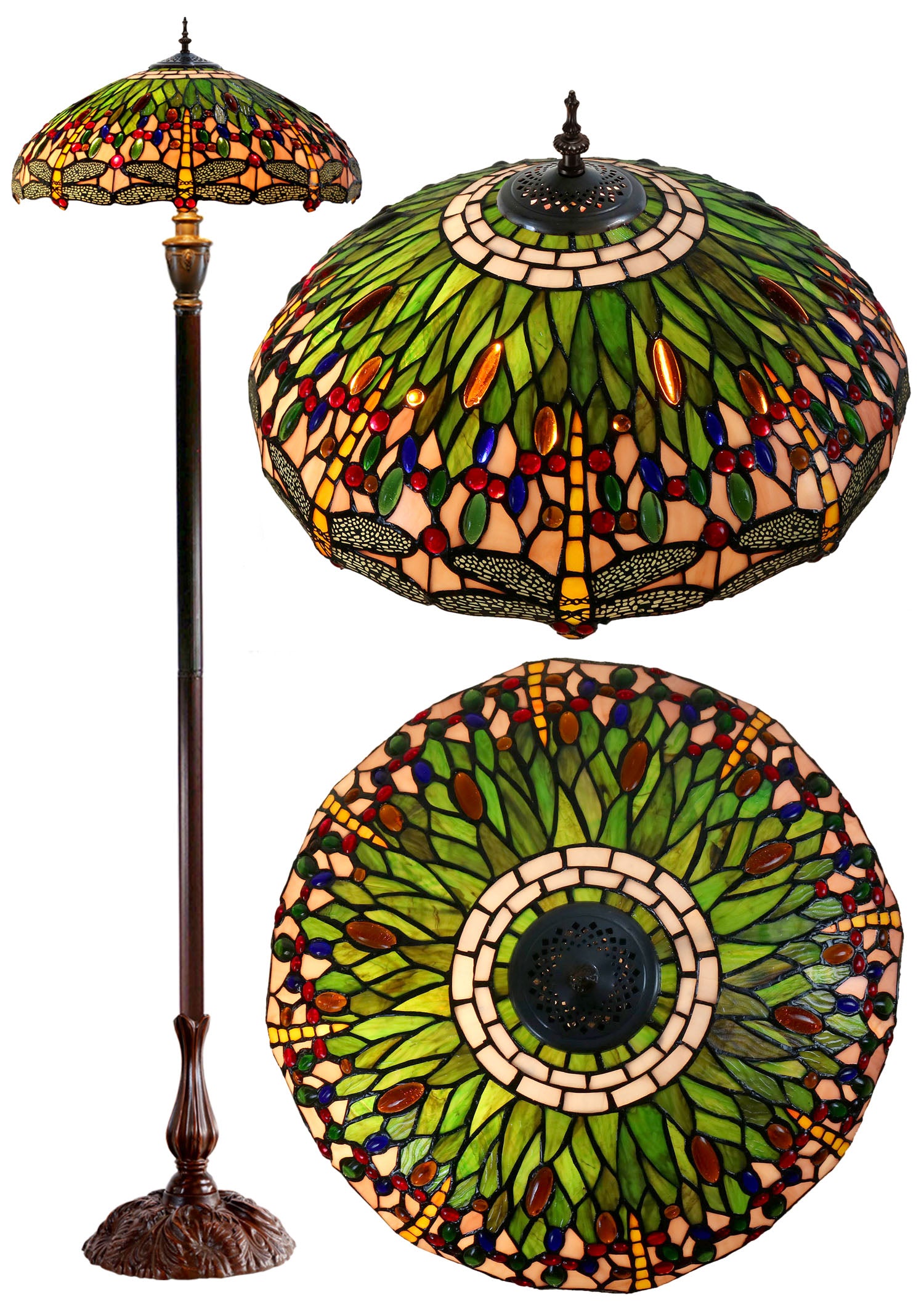 18" Classical Green Dragonfly  Stained Glass Tiffany Floor Lamp