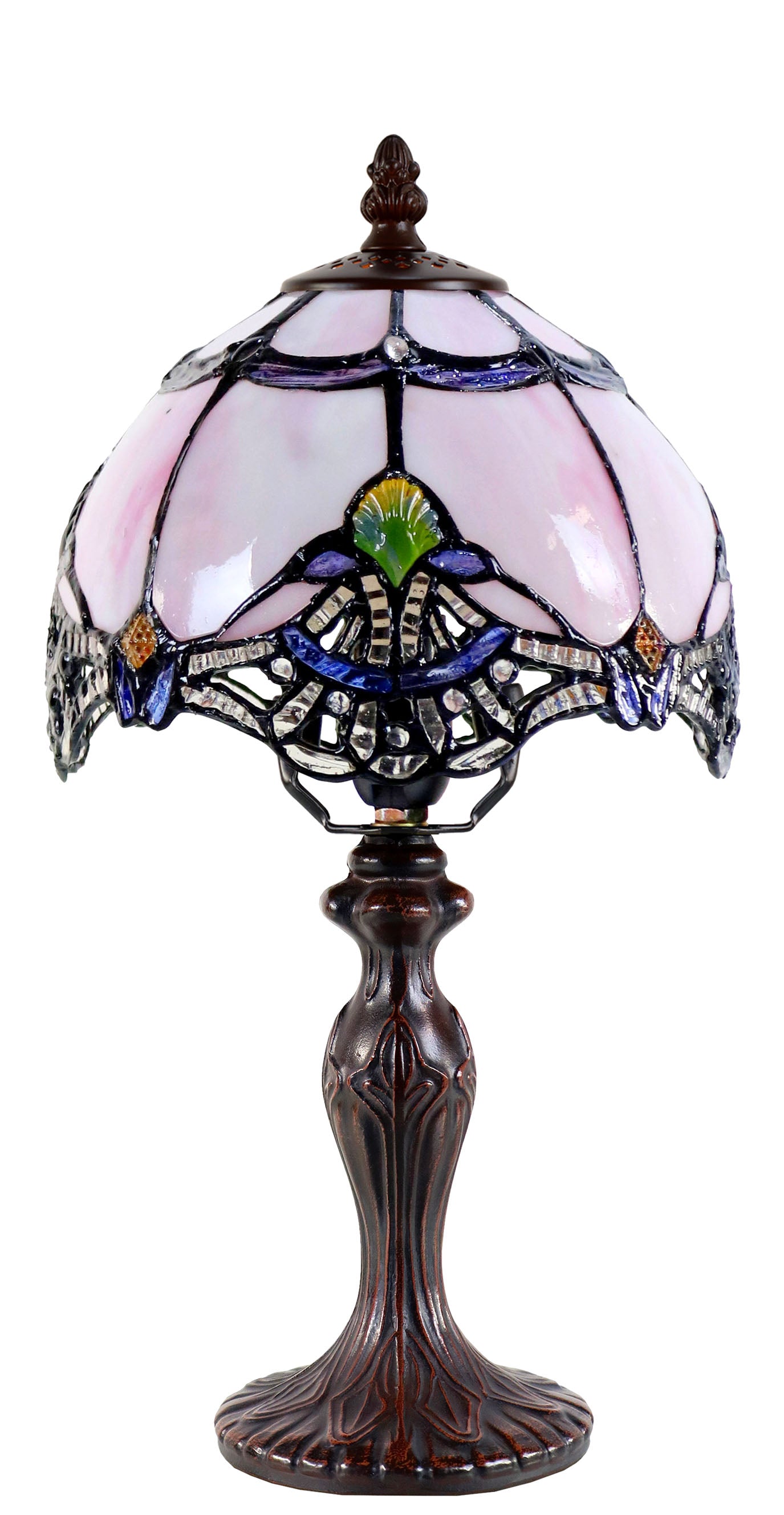Lavender Pink Stunning  8"  Rococo Style curved Glass Tiffany Mini Lamp