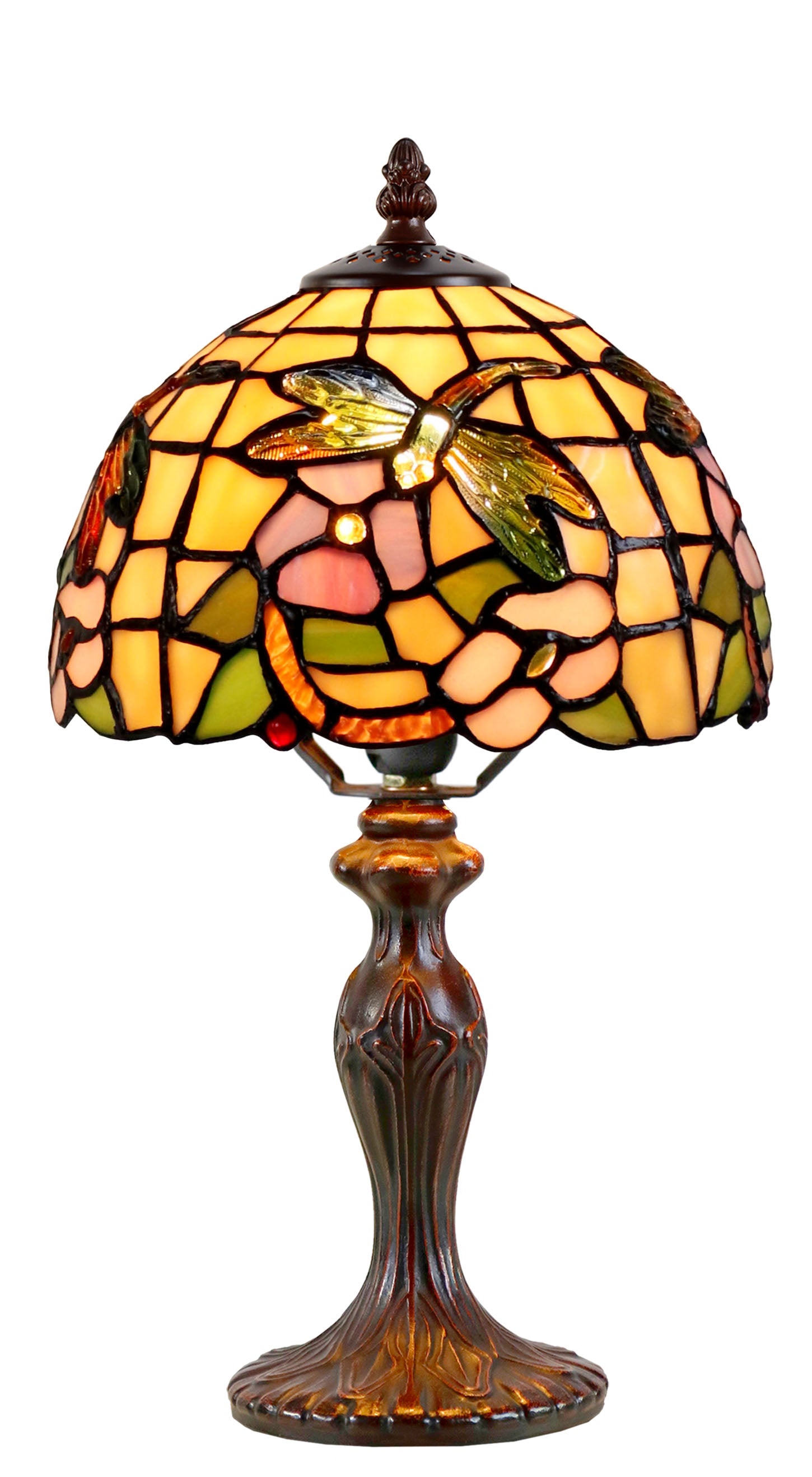 8" Crystal Dragonfly flower Style Stained Glass Tiffany Mini Lamp