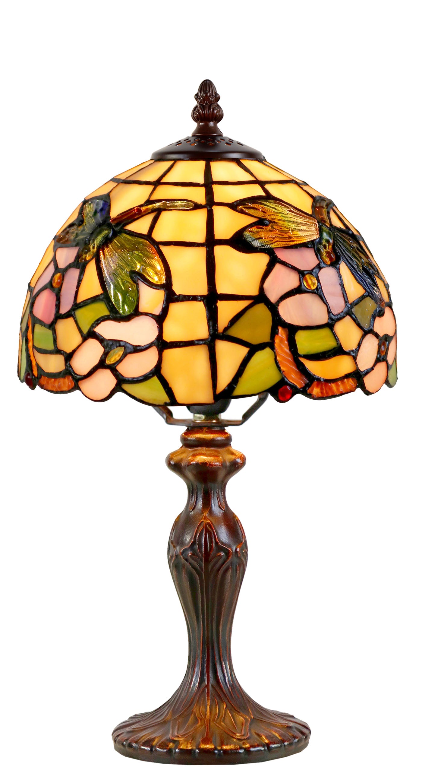 8" Crystal Dragonfly flower Style Stained Glass Tiffany Mini Lamp