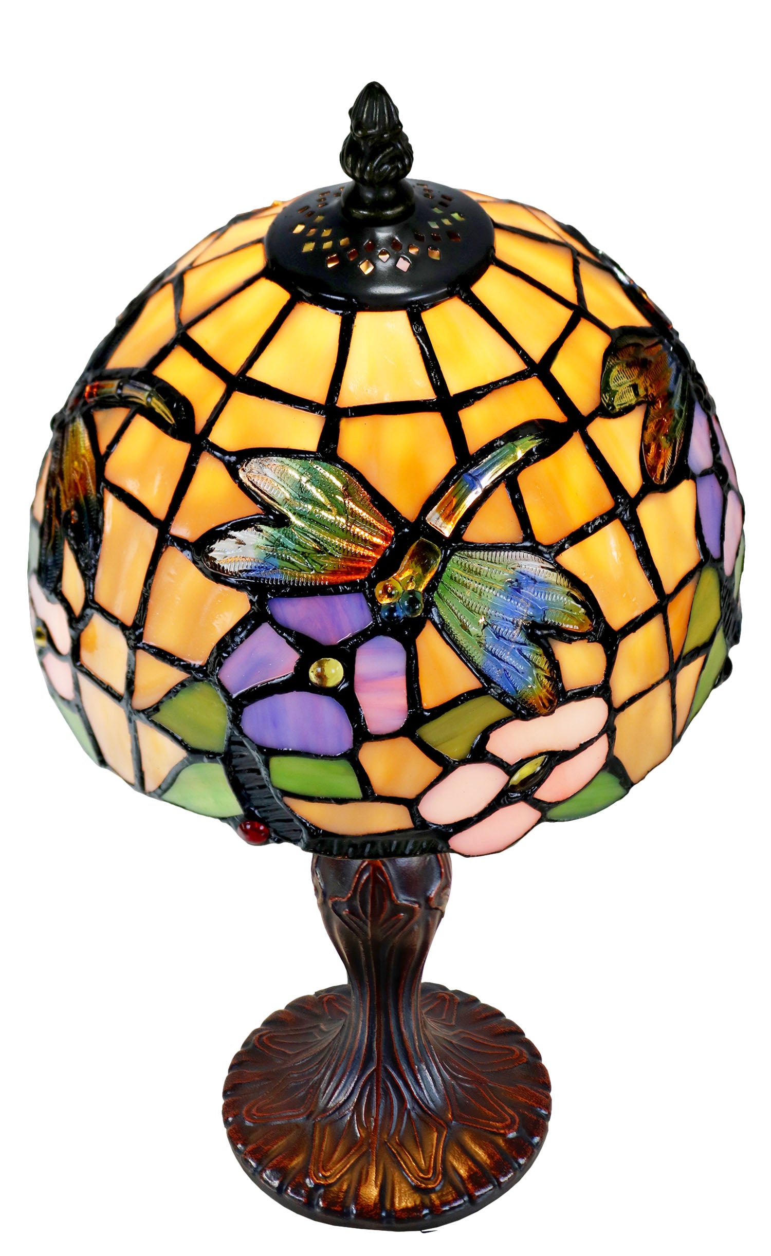 8" Crystal Dragonfly flower Style Stained Glass Tiffany Mini Lamp