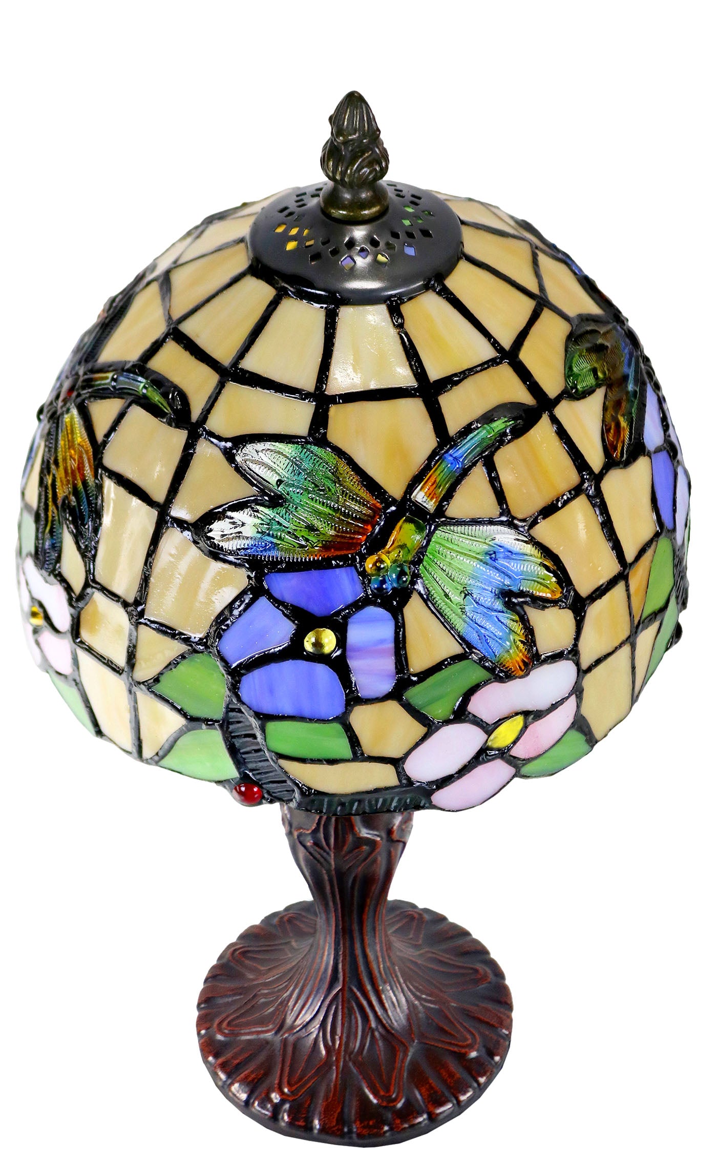 8" Crystal Dragonfly flower Style Stained Glass Tiffany Mini Lamp