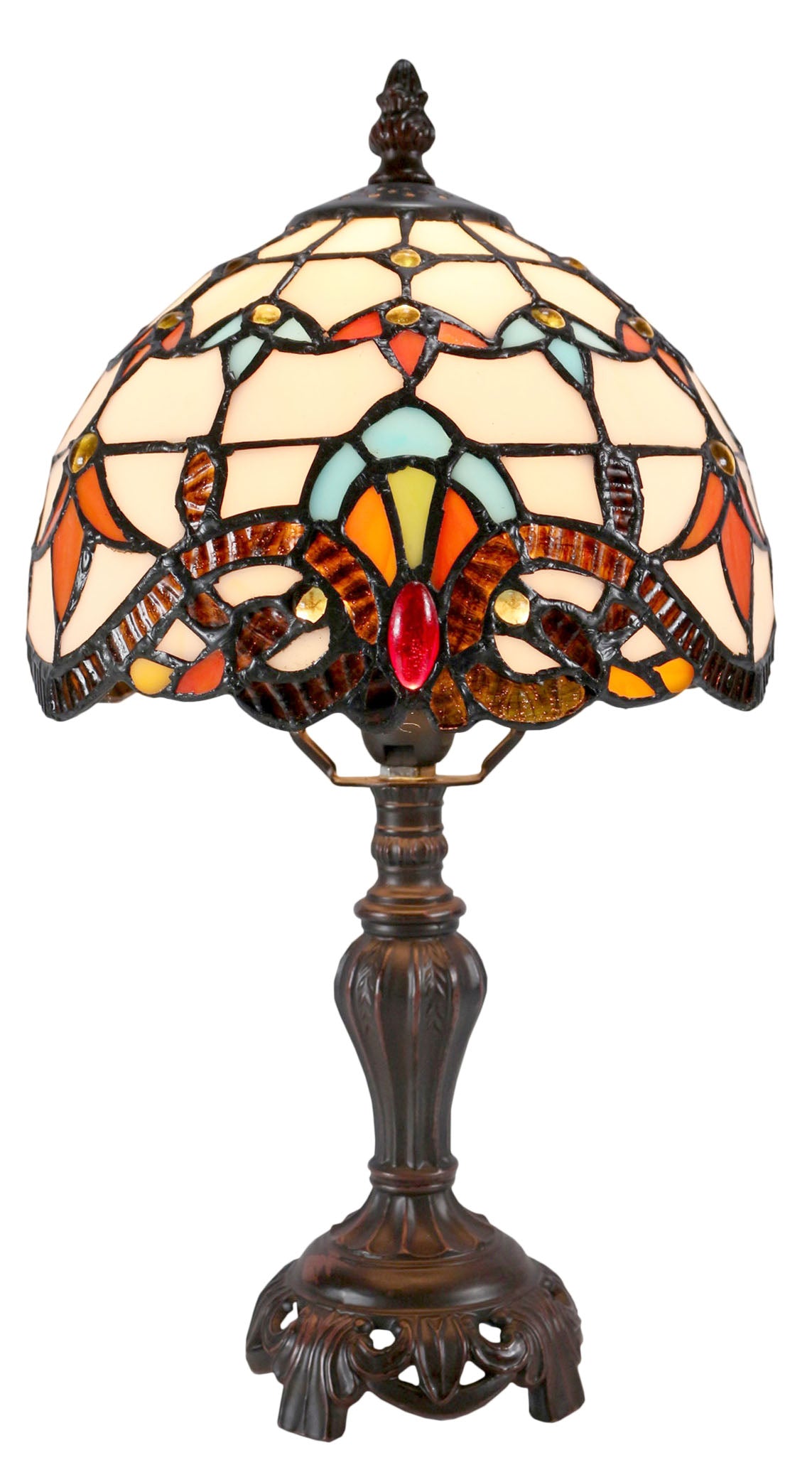 Stunning 8" Beige  Baroque Style Tiffany Mini Lamp