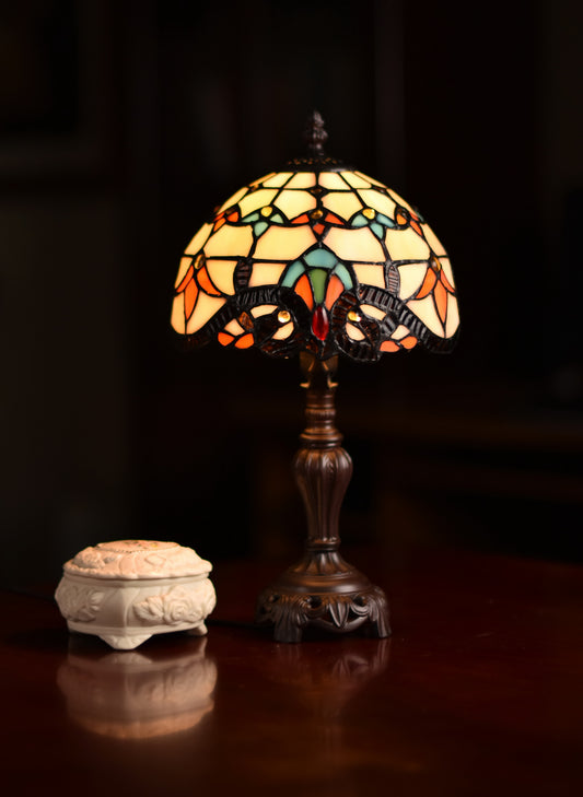 Stunning 8" Beige  Baroque Style Tiffany Mini Lamp