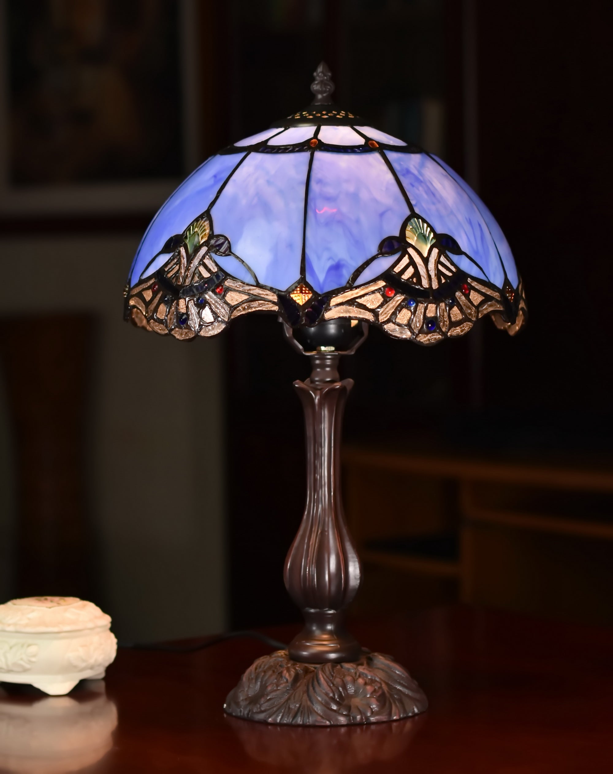 12" Baroque Accent Style Tiffany Bedside Lamp