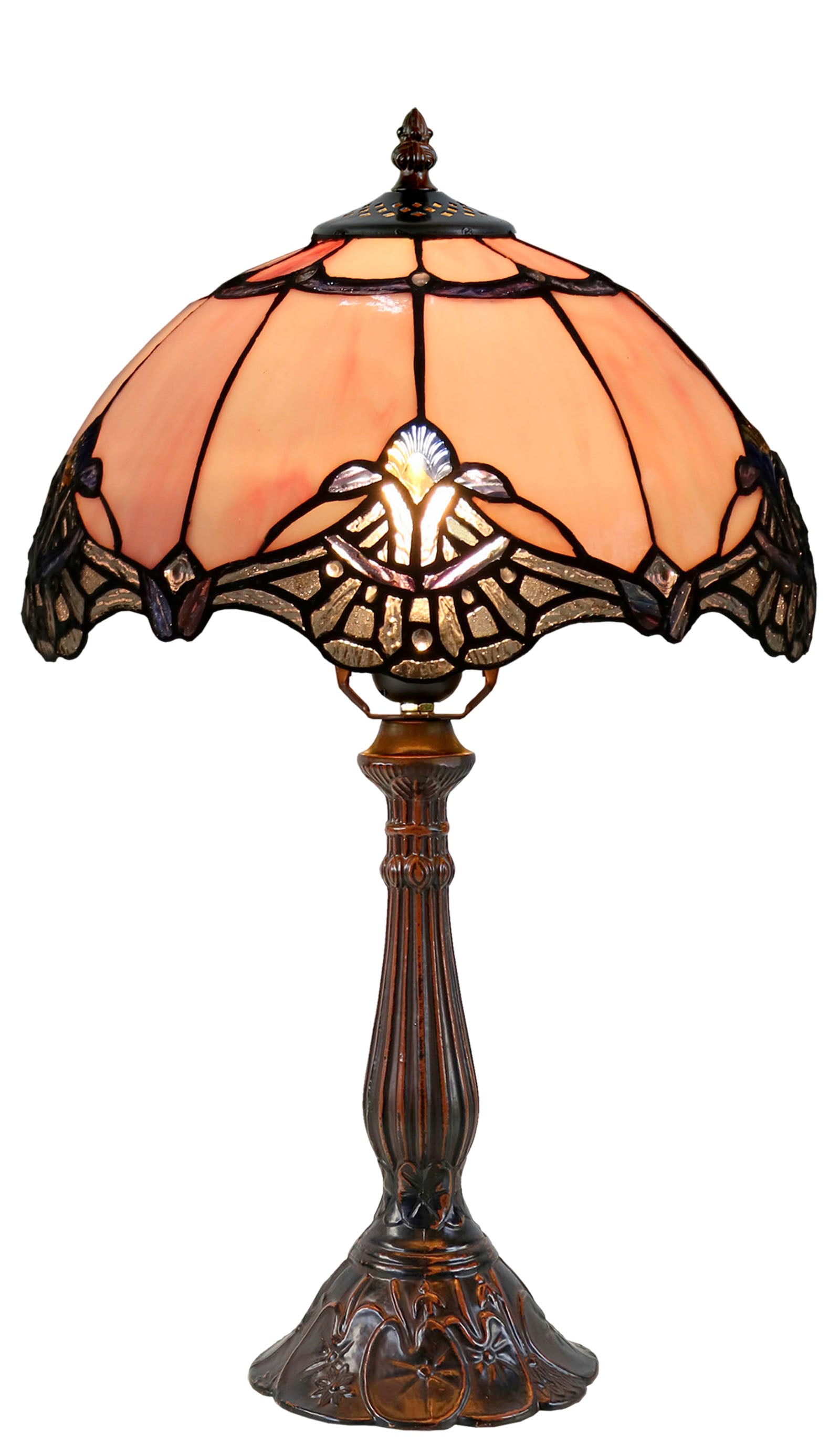 12" Pink Baroque Accent Style Tiffany Bedside Lamp
