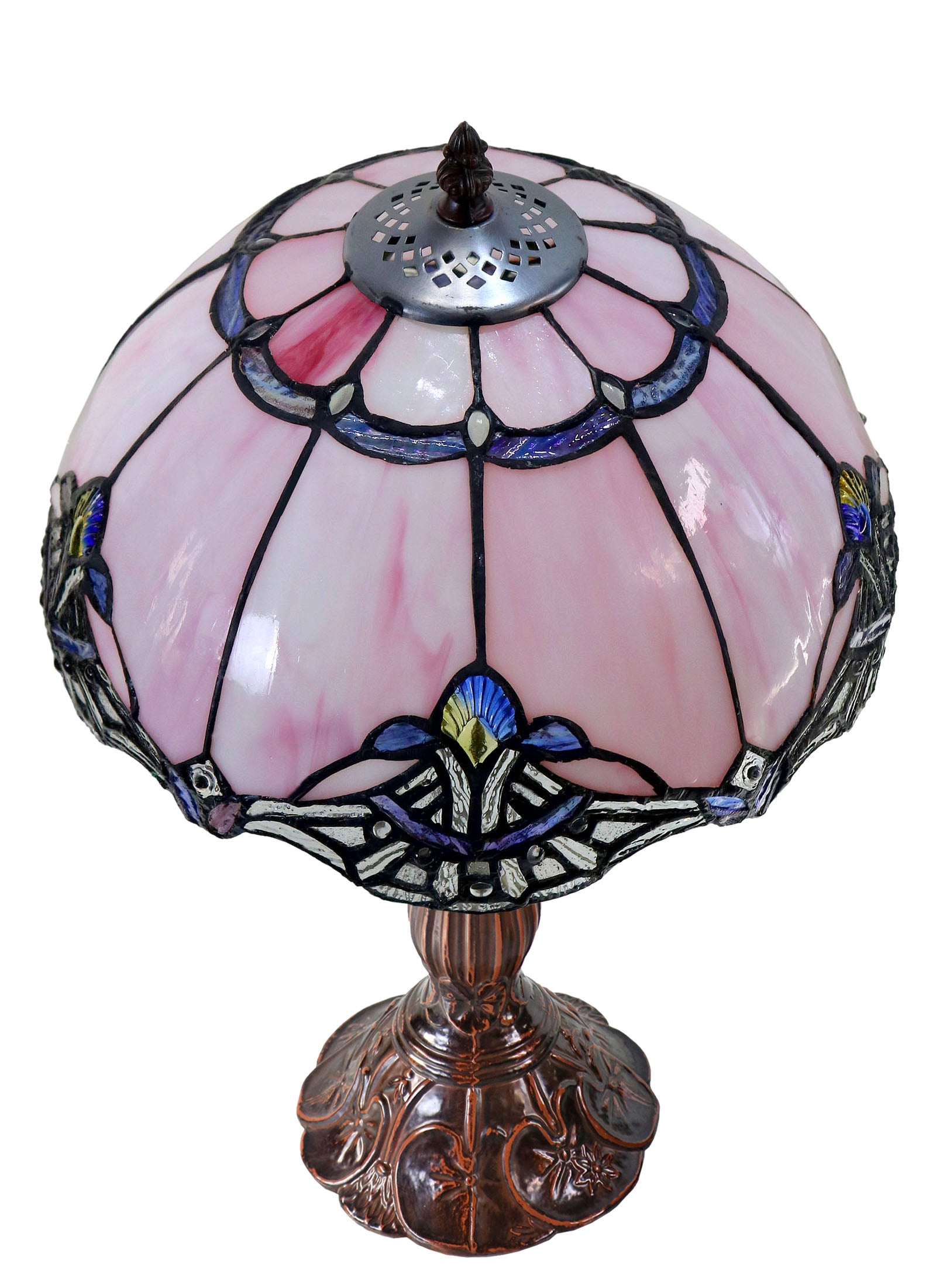 12" Pink Baroque Accent Style Tiffany Bedside Lamp