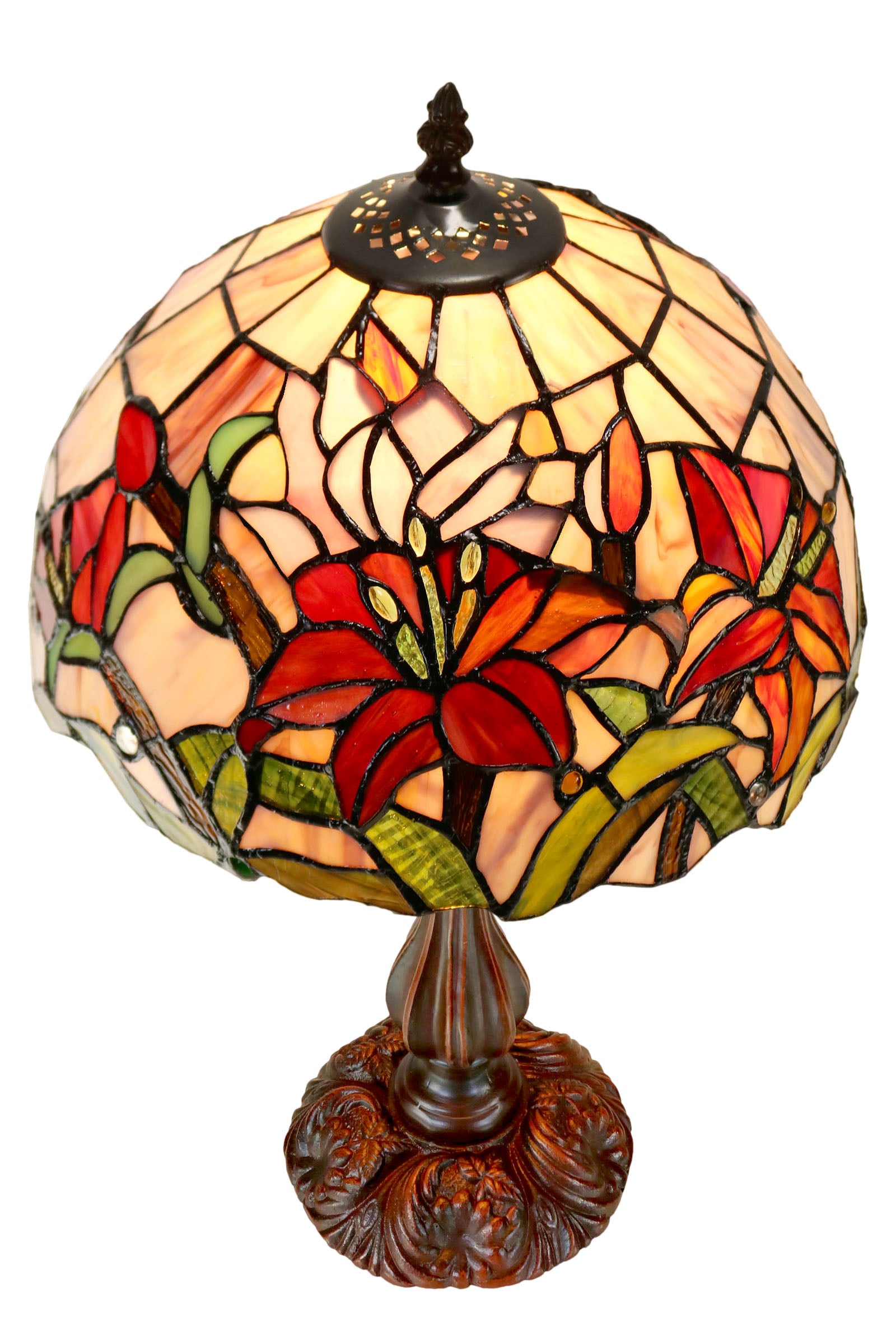 Amazing Oriental Lily  Style Stained Glass Leadlight Tiffany  Desk Lamp