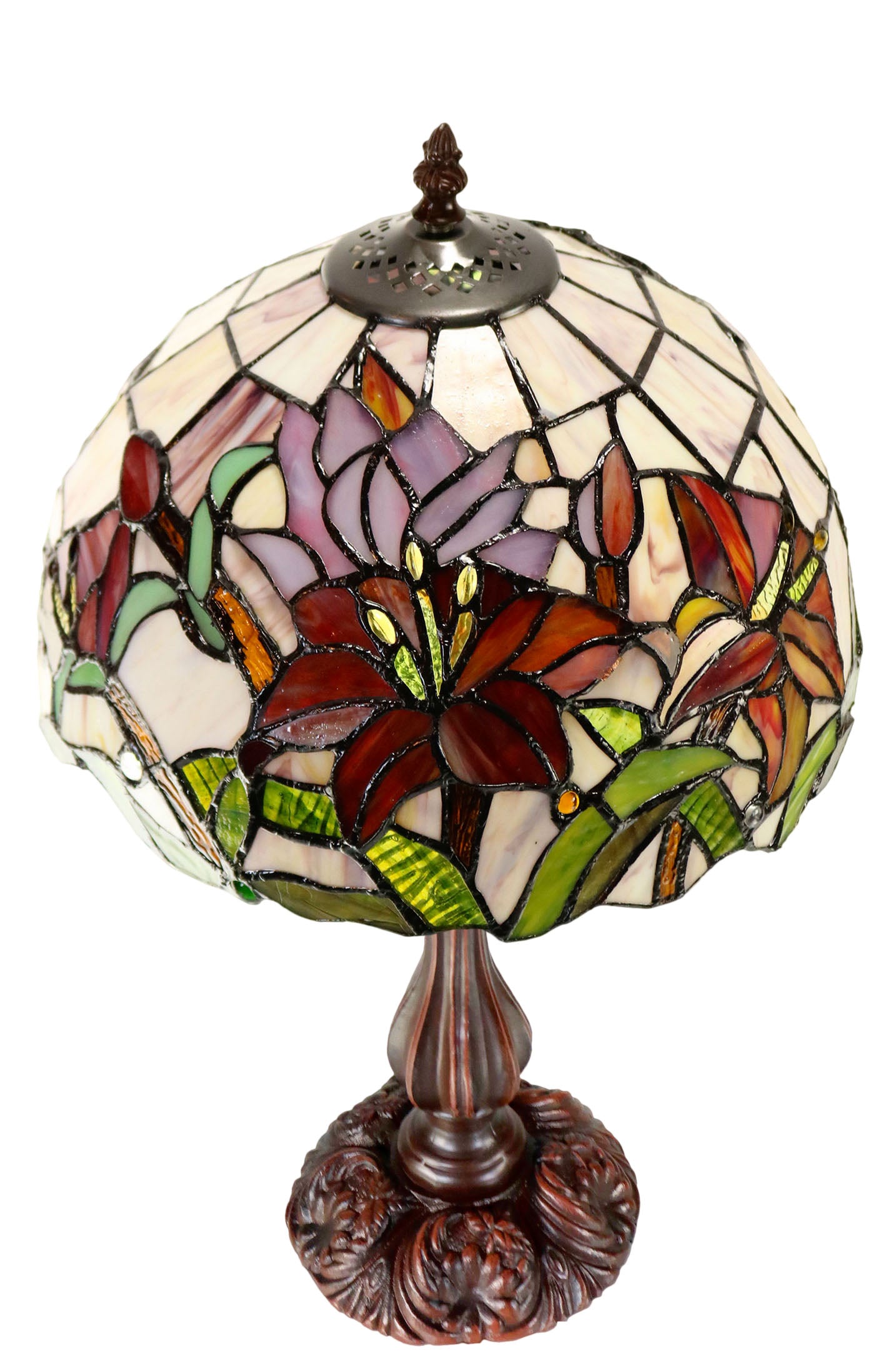 Amazing Oriental Lily  Style Stained Glass Leadlight Tiffany  Desk Lamp
