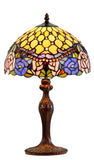 12" Jeweled Rose Style Leadlight Stained Glass Tiffany Bedside Lamp