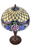 12" Jeweled Rose Style Leadlight Stained Glass Tiffany Bedside Lamp