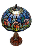 12" Blue Colonial Tulip Style Tiffany Bedside Lamp