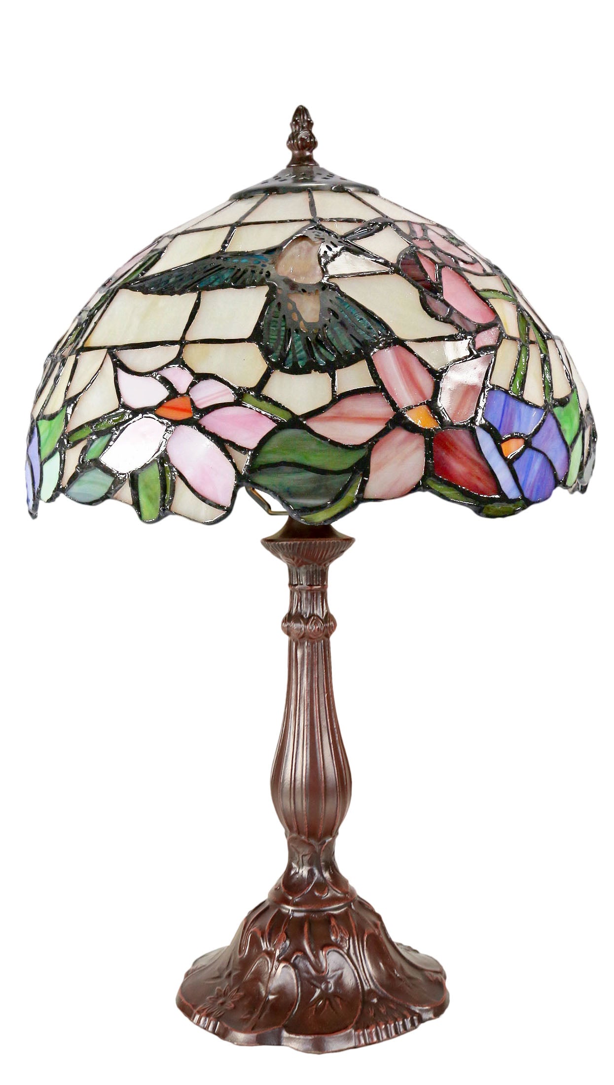 12"  Hummingbird Flower Style Tiffany Bedside Table Lamp