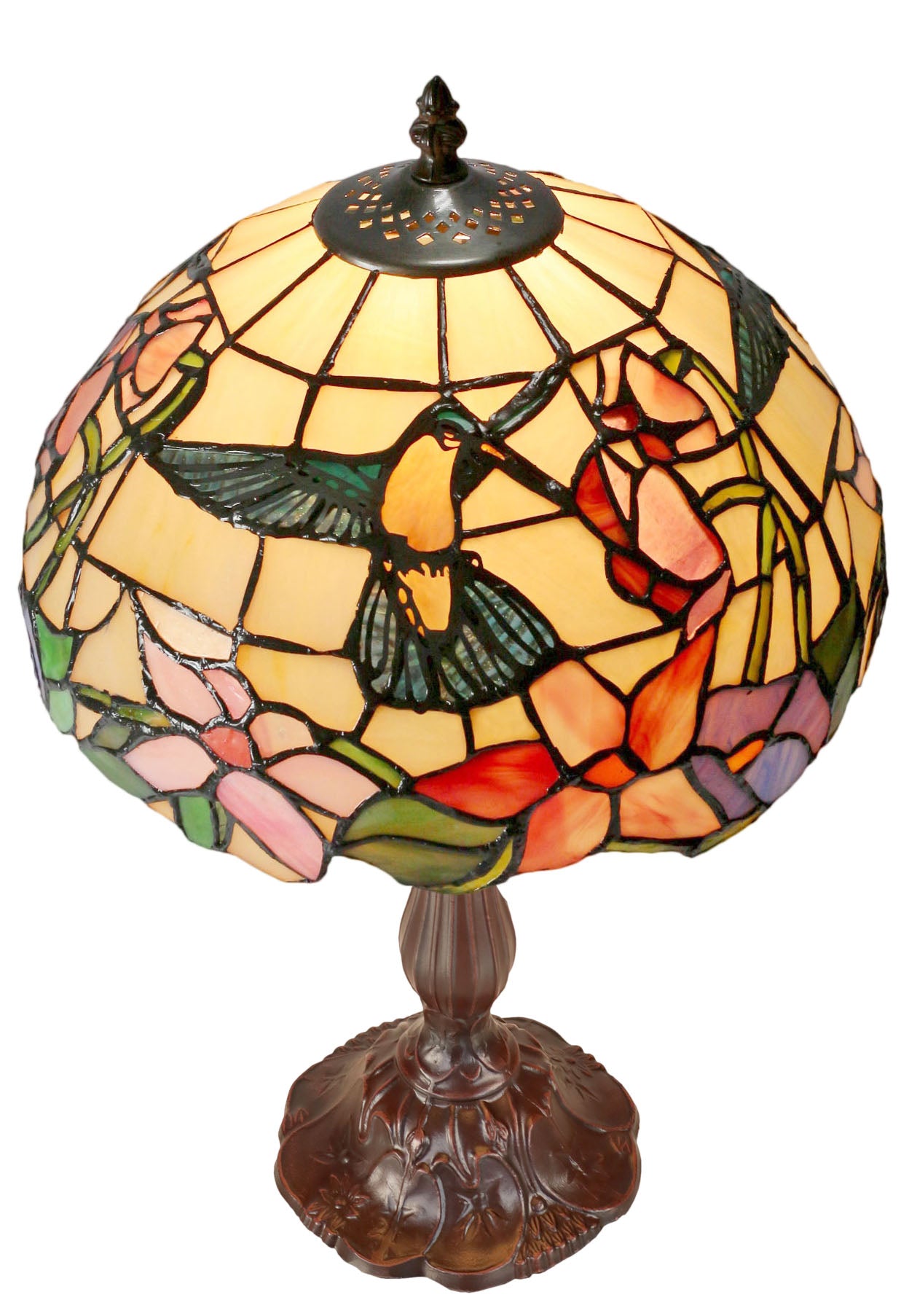 12"  Hummingbird Flower Style Tiffany Bedside Table Lamp