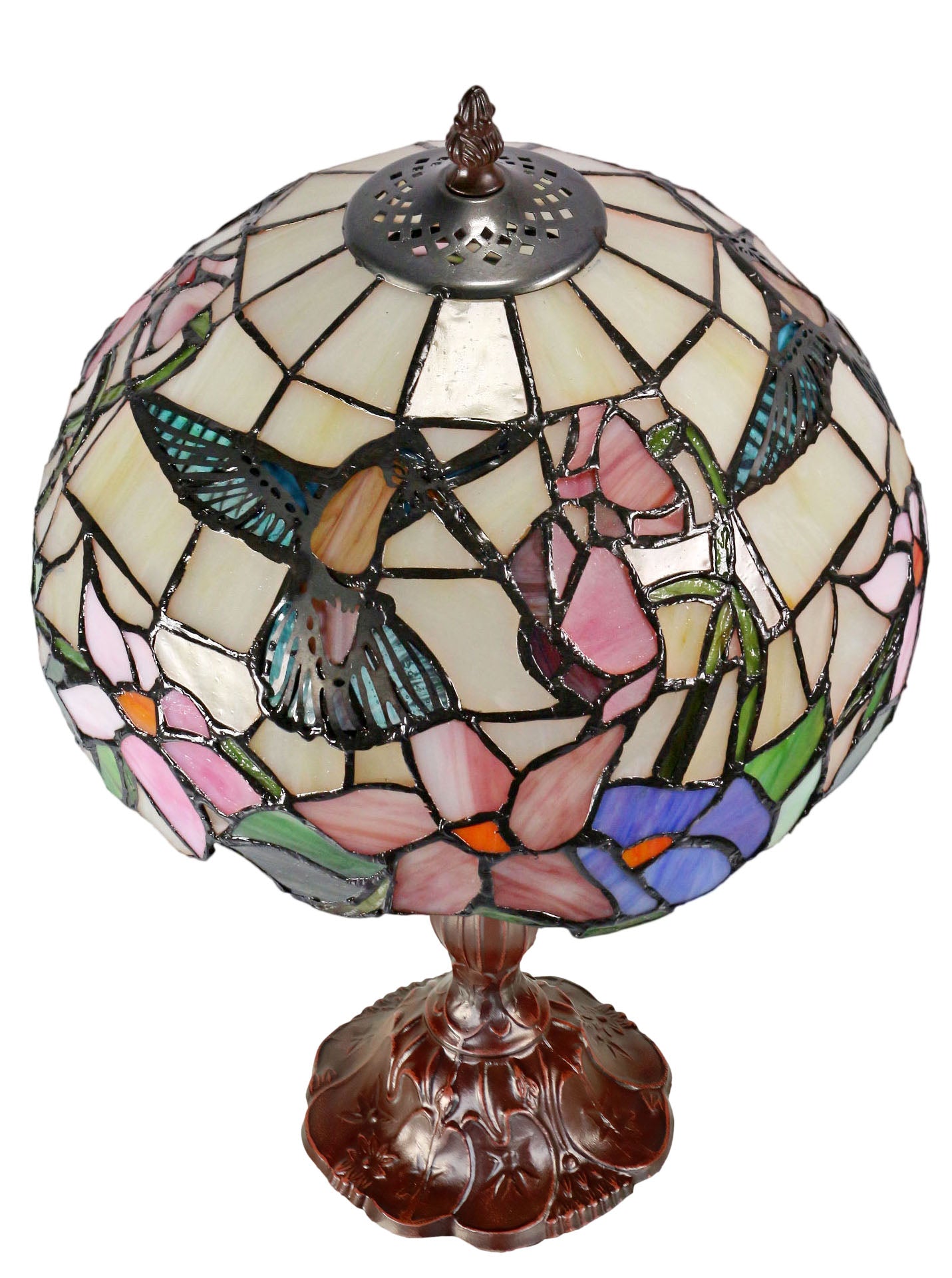 12"  Hummingbird Flower Style Tiffany Bedside Table Lamp