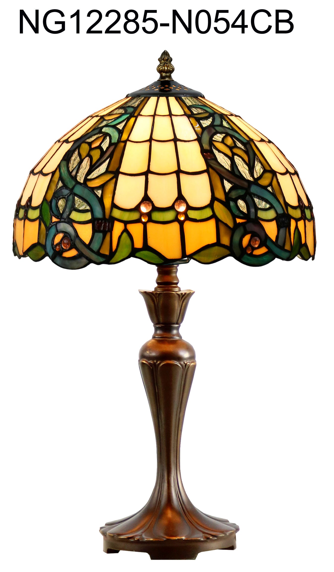 12"  Leaf Ribbon Style  Stained Glass Leadlight Tiffany Bedside Lamp