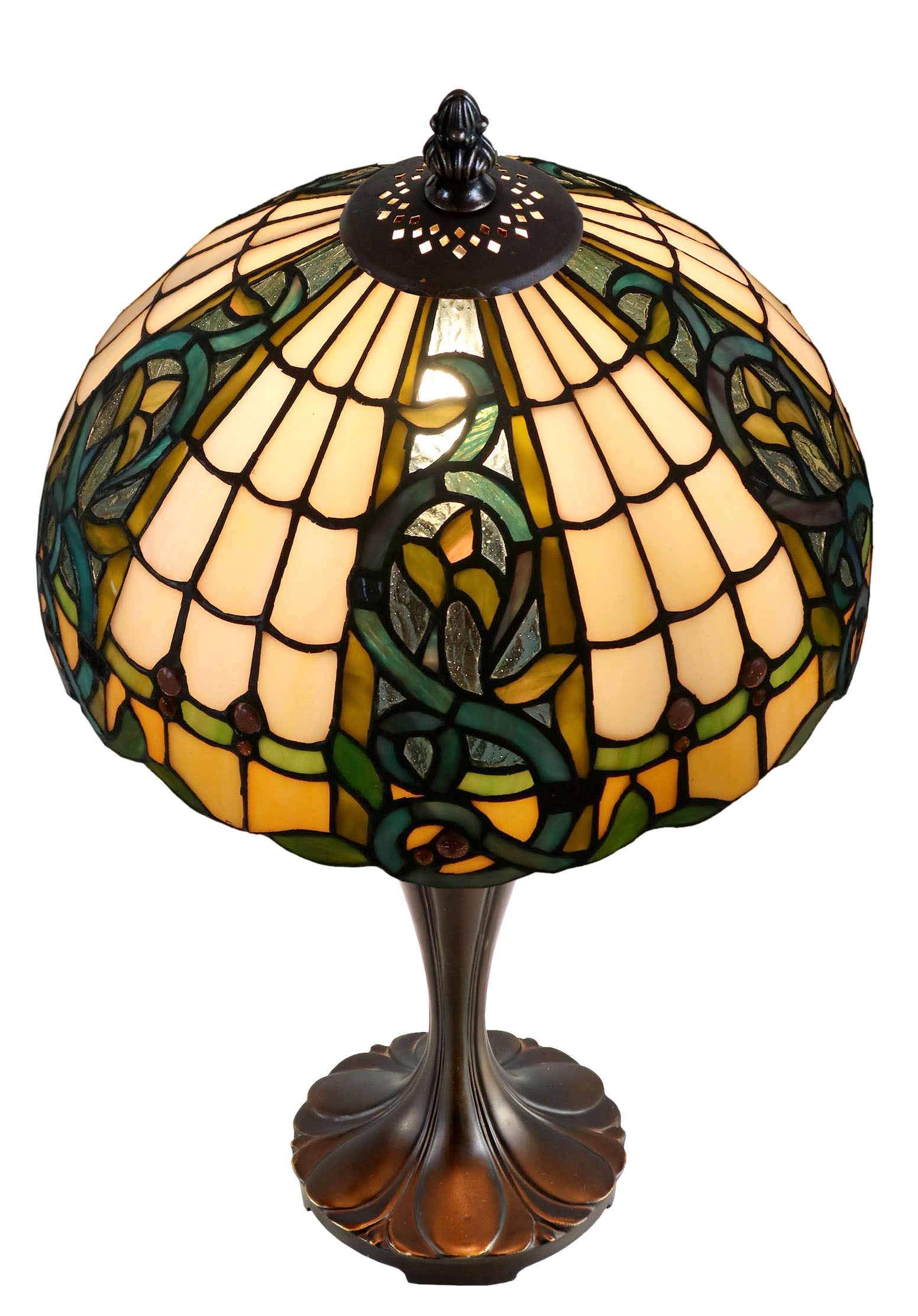 12"  Leaf Ribbon Style  Stained Glass Leadlight Tiffany Bedside Lamp