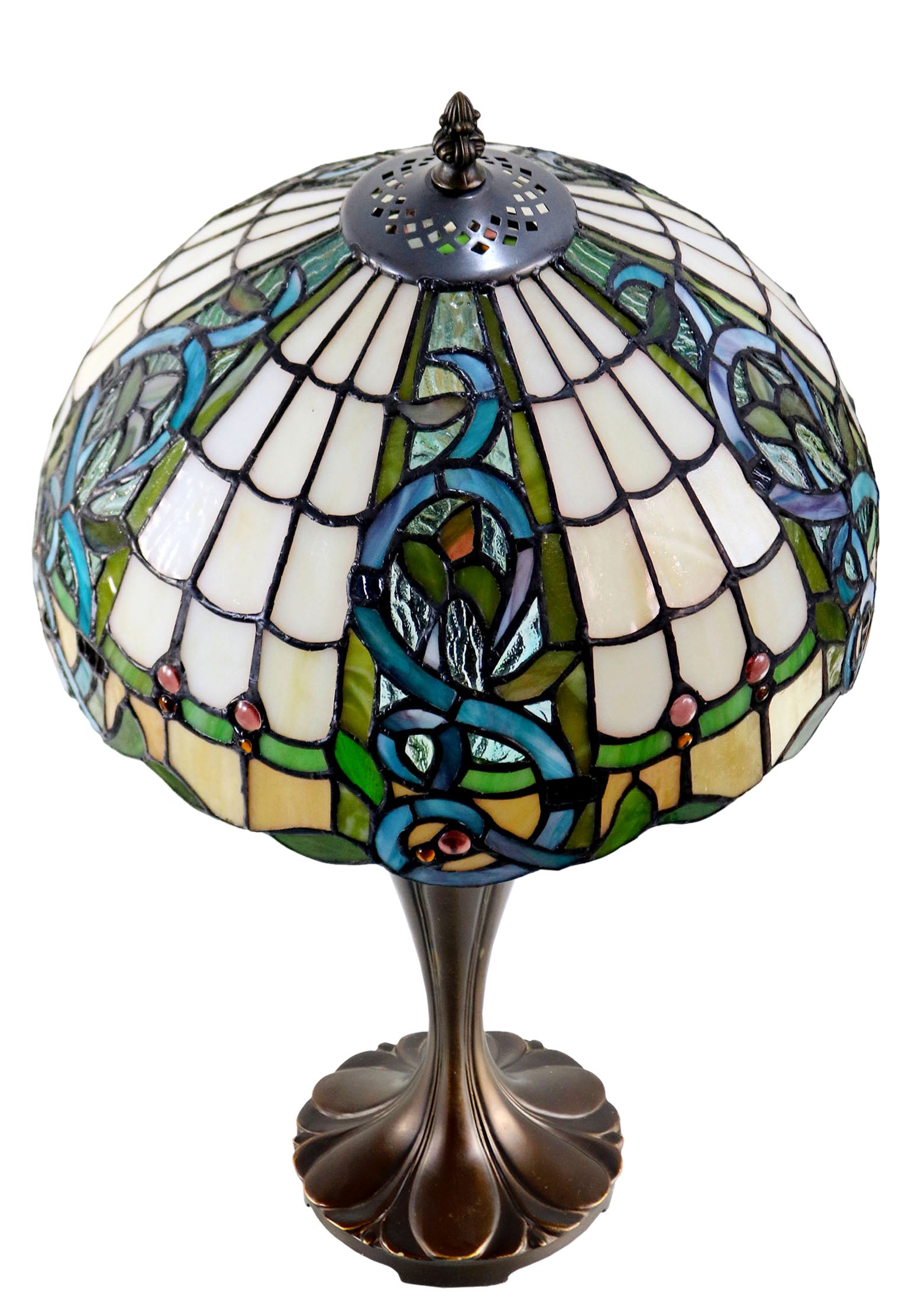 12"  Leaf Ribbon Style  Stained Glass Leadlight Tiffany Bedside Lamp