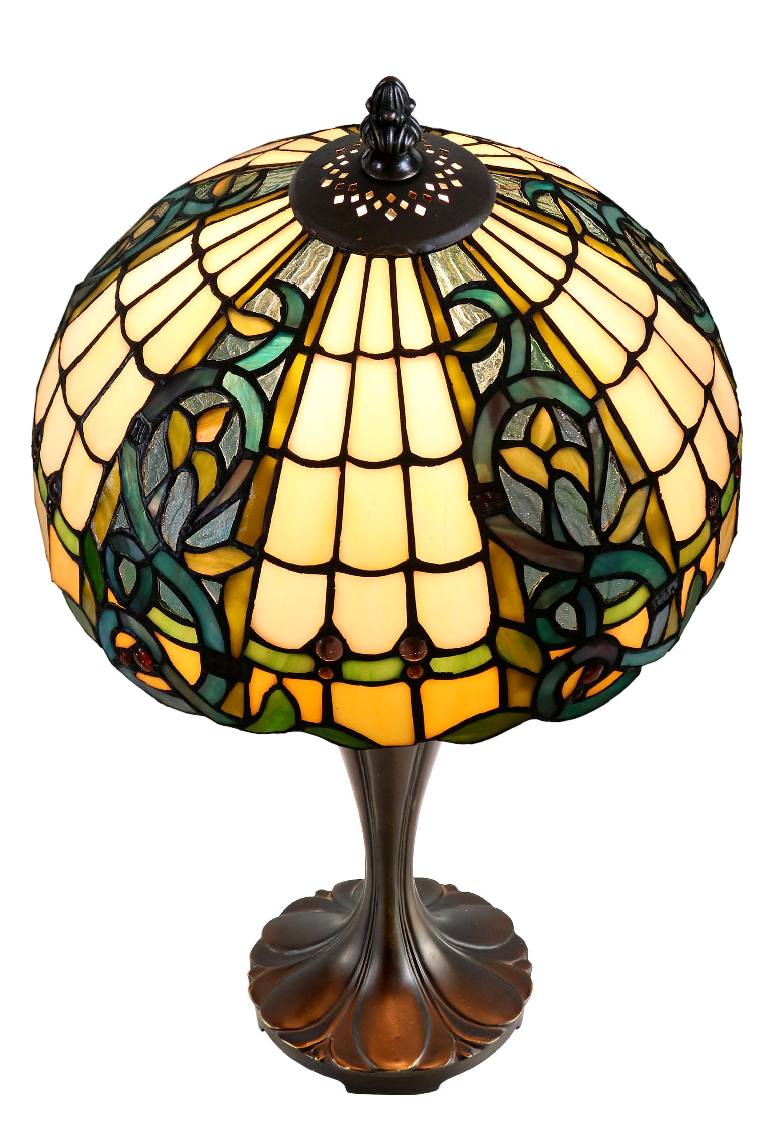 12"  Leaf Ribbon Style  Stained Glass Leadlight Tiffany Bedside Lamp