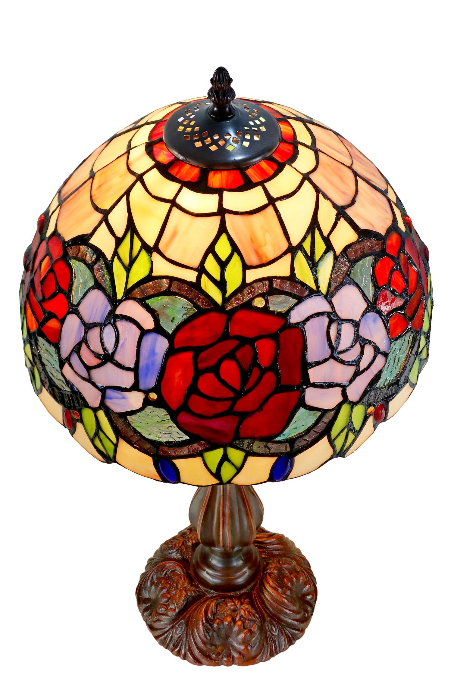 12" Rose Style Leadlight Stained Glass Tiffany Bedside Lamp
