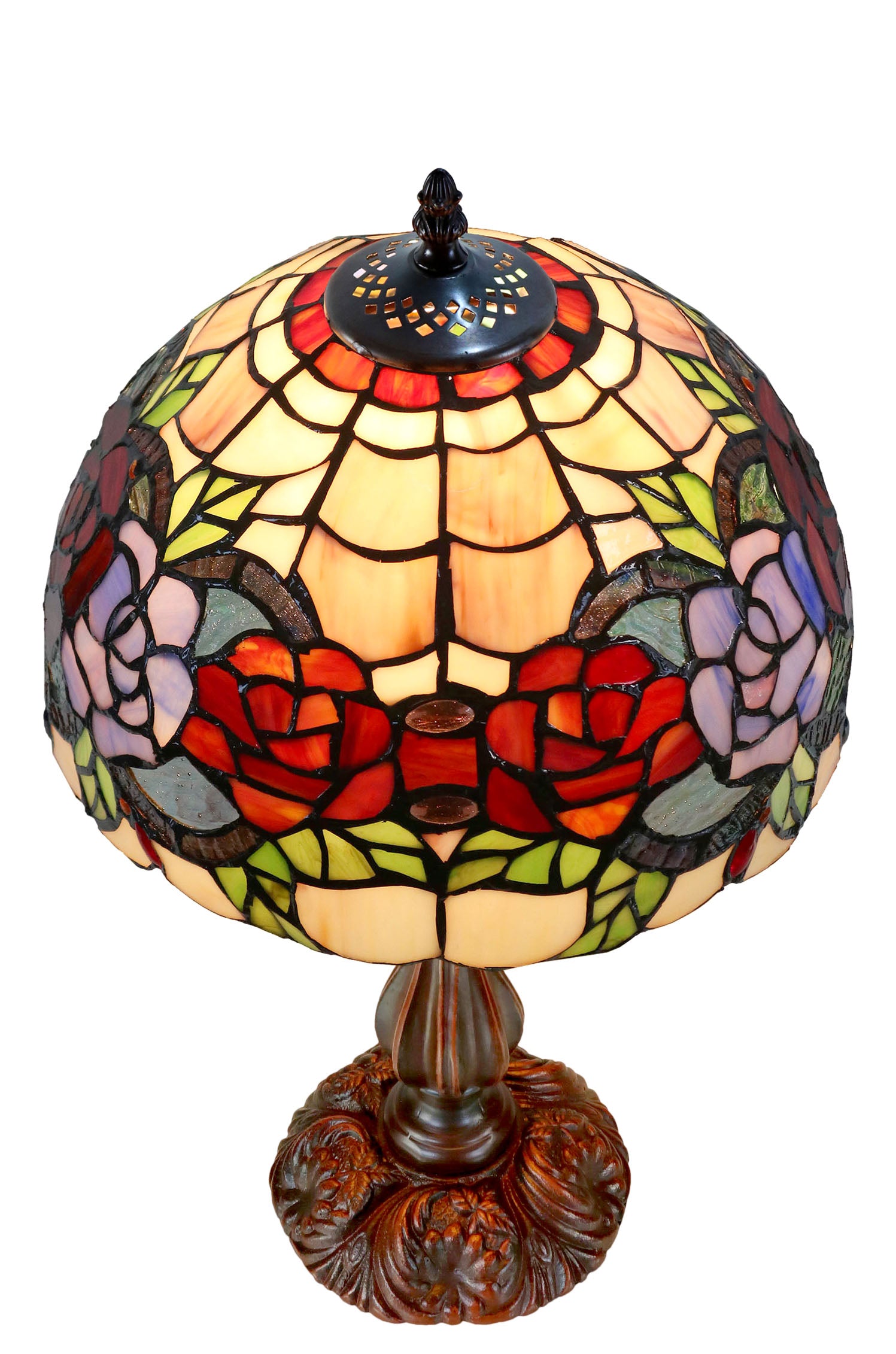 12" Rose Style Leadlight Stained Glass Tiffany Bedside Lamp