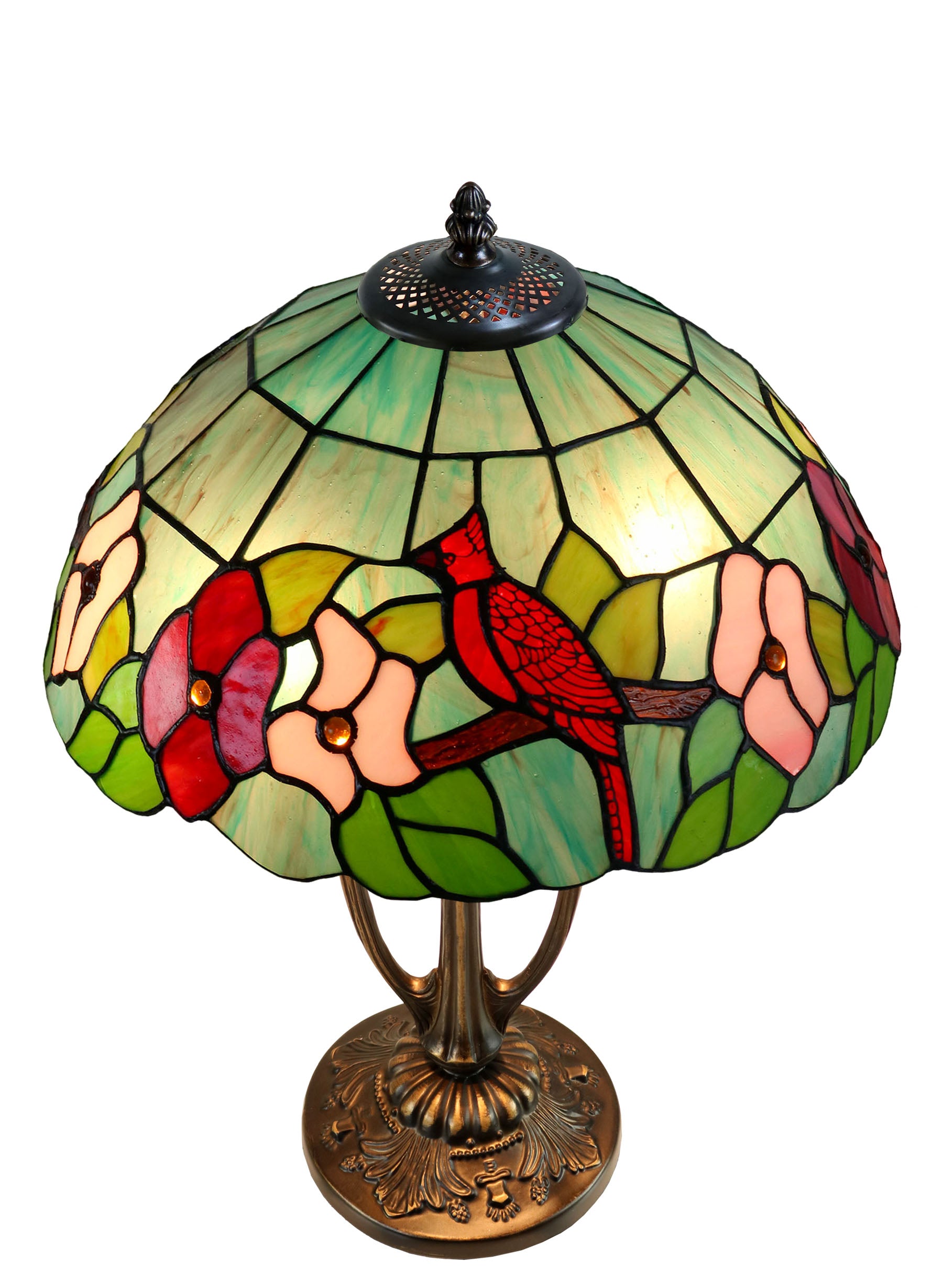 14" Red Parrot Flower Tiffany Table Bedside Lamp