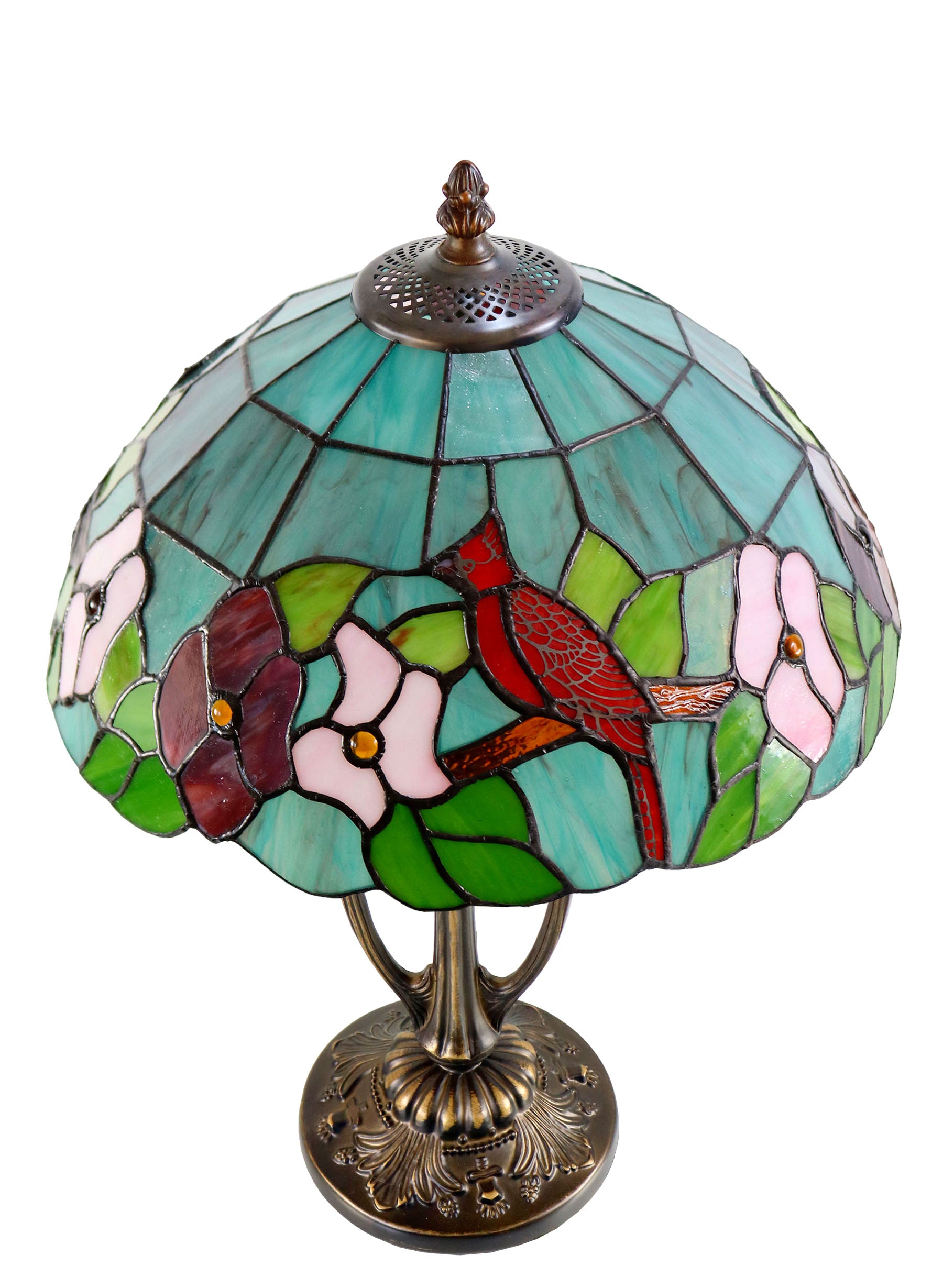 14" Red Parrot Flower Tiffany Table Bedside Lamp