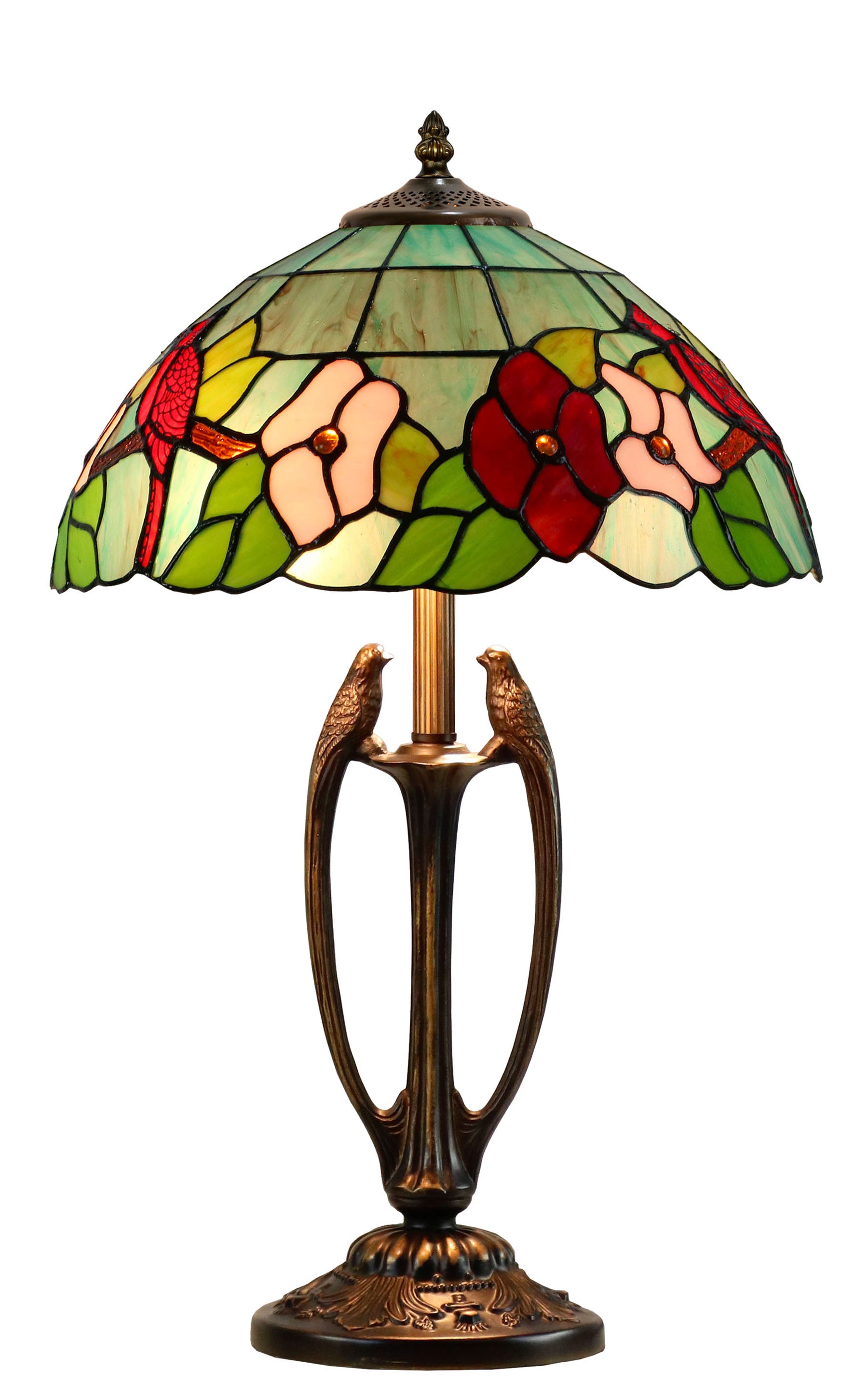 14" Red Parrot Flower Tiffany Table Bedside Lamp