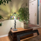 16" Large Clematis Flower Trellis Tiffany  Stained Class table Lamp